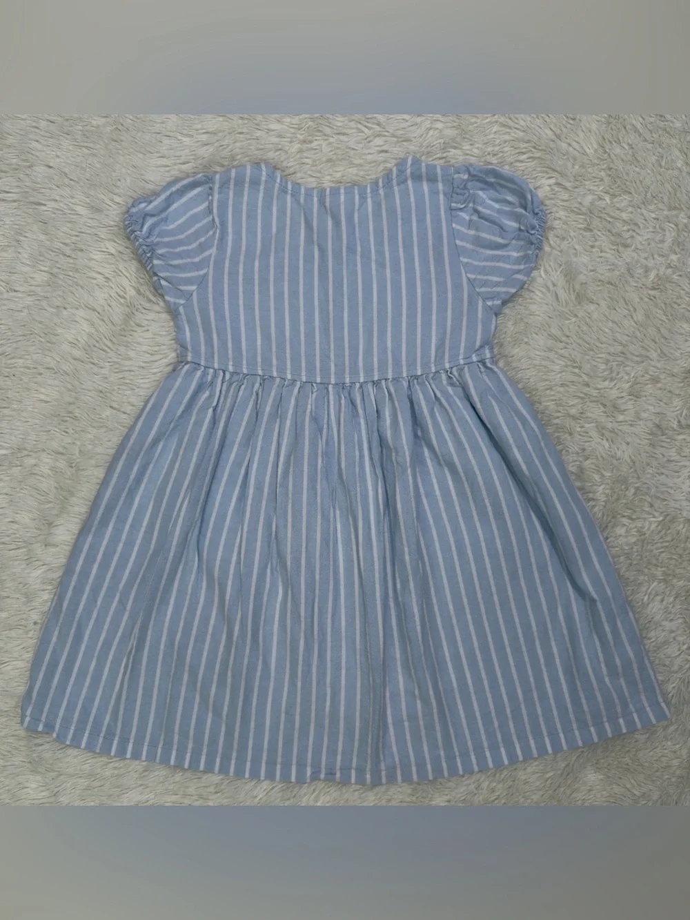 Laura Ashley Light Blue and White Striped Button-Front Kids Dress